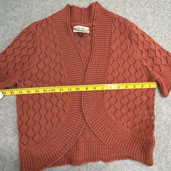 SONOMA S Crop Sweater Rust Orange Cotton Open Front Cardigan Short Sleeve - Picture 6 of 7